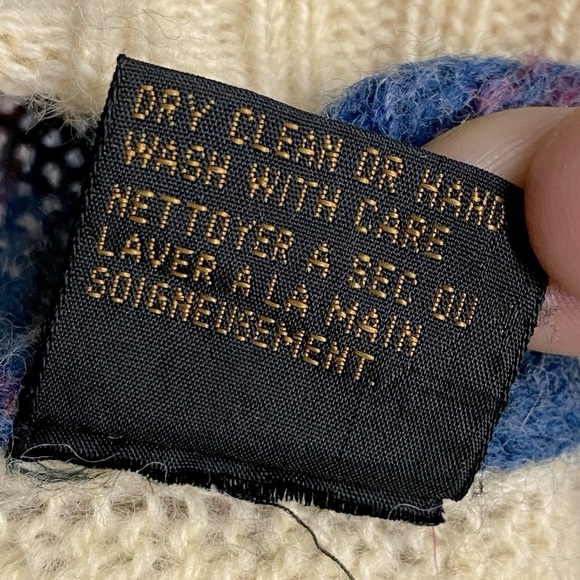 Vintage Wolsey Cream Purple Blue Wool Knit Pullover V Neck Sweater S - Picture 12 of 14